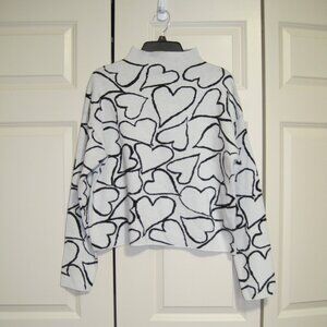 Tahari White and Black Heart Pattern Turtleneck Sweater
